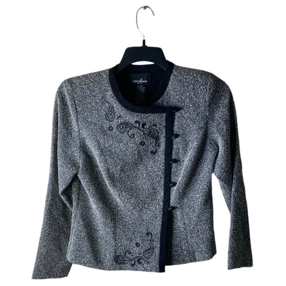 Positive Attitude Blazer Size 10 Tweed Embroidered Jacket Asymmetrical Closure